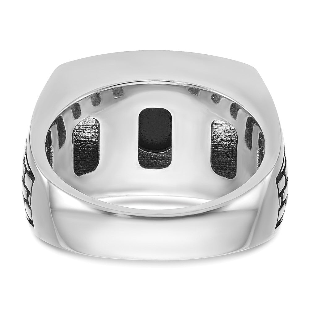 IBGoodman 14k White Gold with Black Rhodium Men's Polished and Textured Onyx Ring