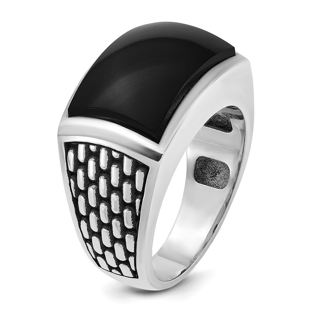 IBGoodman 14k White Gold with Black Rhodium Men's Polished and Textured Onyx Ring