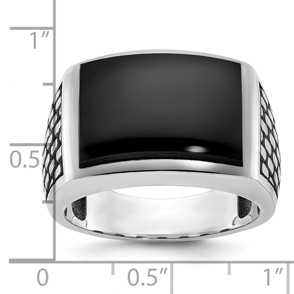 IBGoodman 14k White Gold with Black Rhodium Men's Polished and Textured Onyx Ring