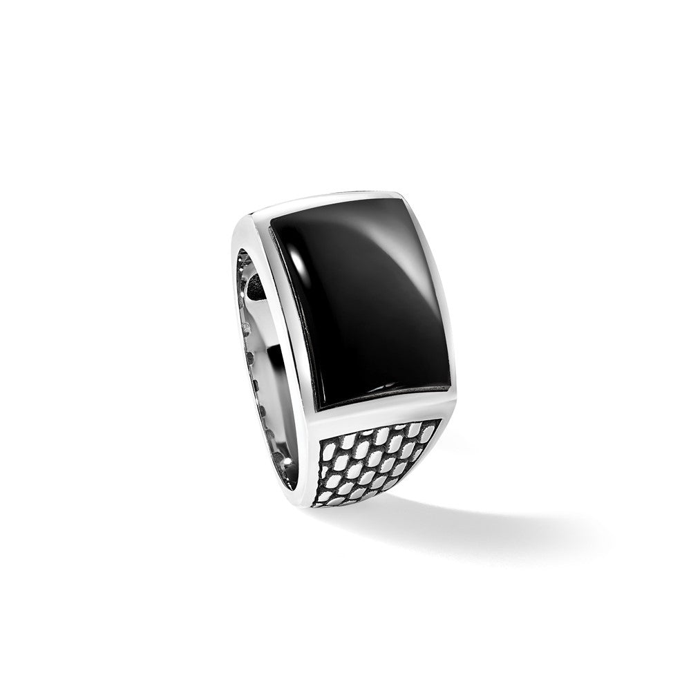 IBGoodman 14k White Gold with Black Rhodium Men's Polished and Textured Onyx Ring