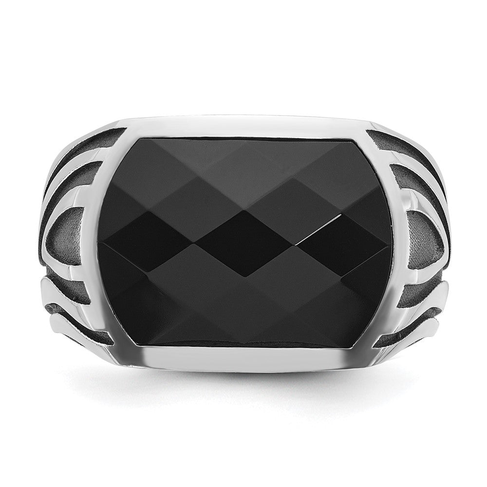 14k White Gold with Black Rhodium IBGoodman Men's Onyx Complete Ring