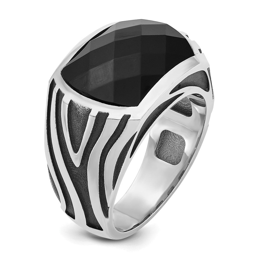 14k White Gold with Black Rhodium IBGoodman Men's Onyx Complete Ring