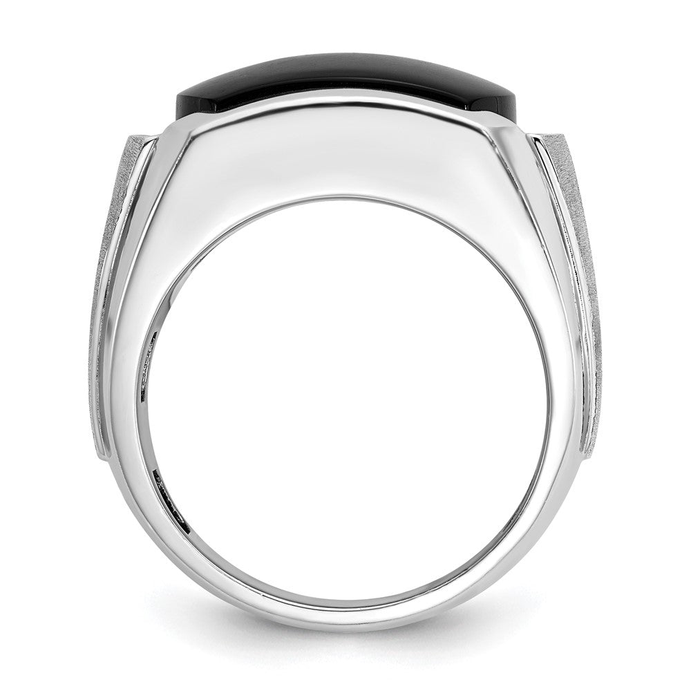 IBGoodman 14k White Gold Men's Polished and Satin Onyx and 1/10 Carat AA Quality Diamond Ring