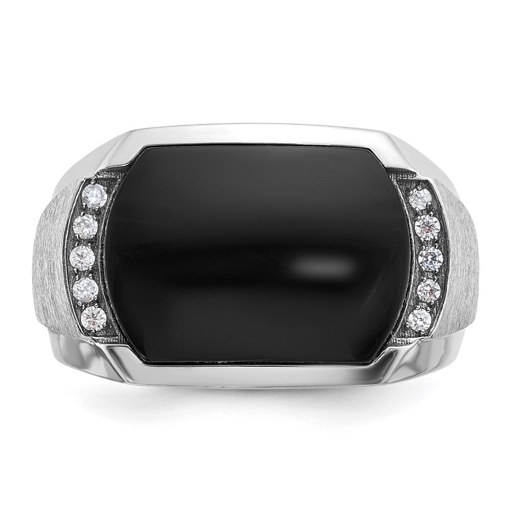 IBGoodman 14k White Gold Men's Polished and Satin Onyx and 1/10 Carat AA Quality Diamond Ring