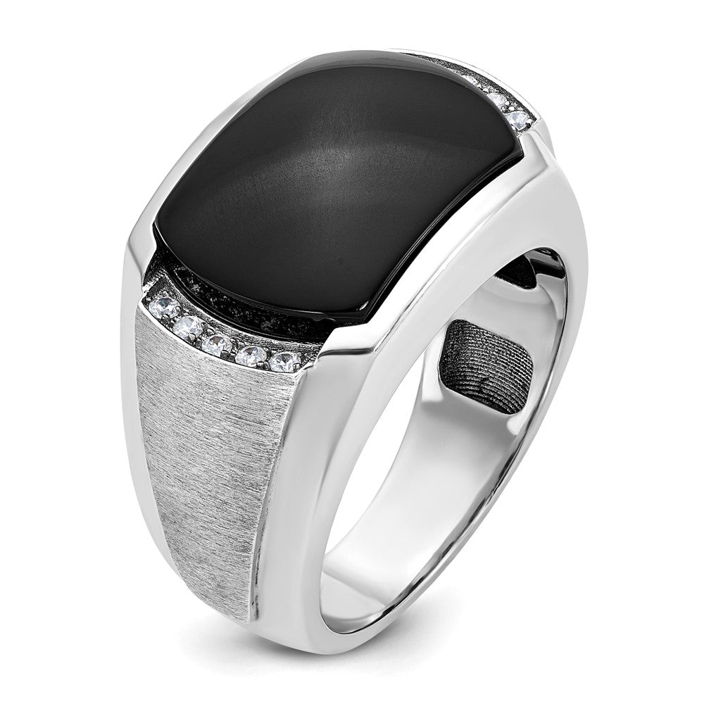 IBGoodman 14k White Gold Men's Polished and Satin Onyx and 1/10 Carat AA Quality Diamond Ring