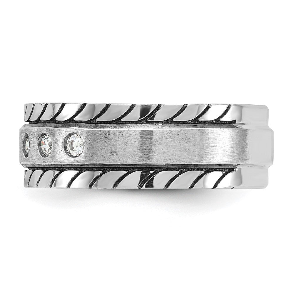 14k White Gold IBGoodman Men's Polished and Satin 1/4 carat Diamond Complete Ring