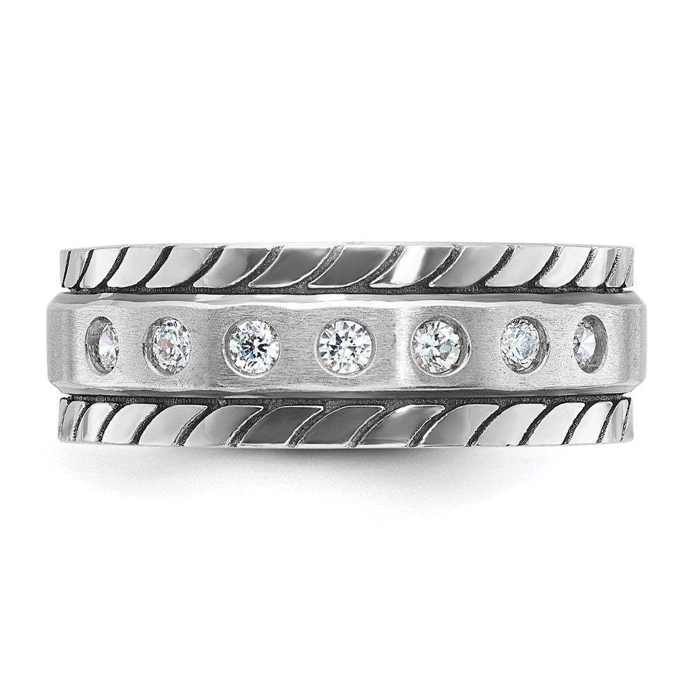 14k White Gold IBGoodman Men's Polished and Satin 1/4 carat Diamond Complete Ring