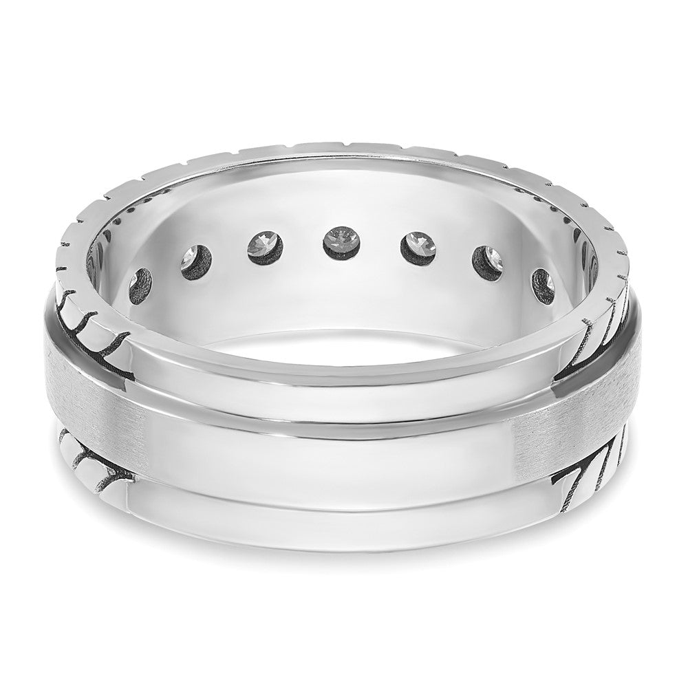 14k White Gold IBGoodman Men's Polished and Satin 1/4 carat Diamond Complete Ring