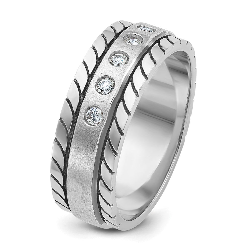14k White Gold IBGoodman Men's Polished and Satin 1/4 carat Diamond Complete Ring