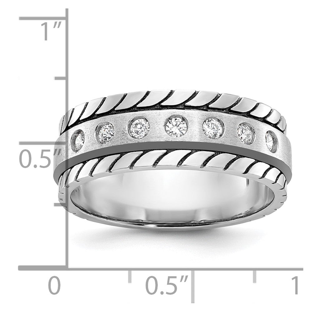 14k White Gold IBGoodman Men's Polished and Satin 1/4 carat Diamond Complete Ring