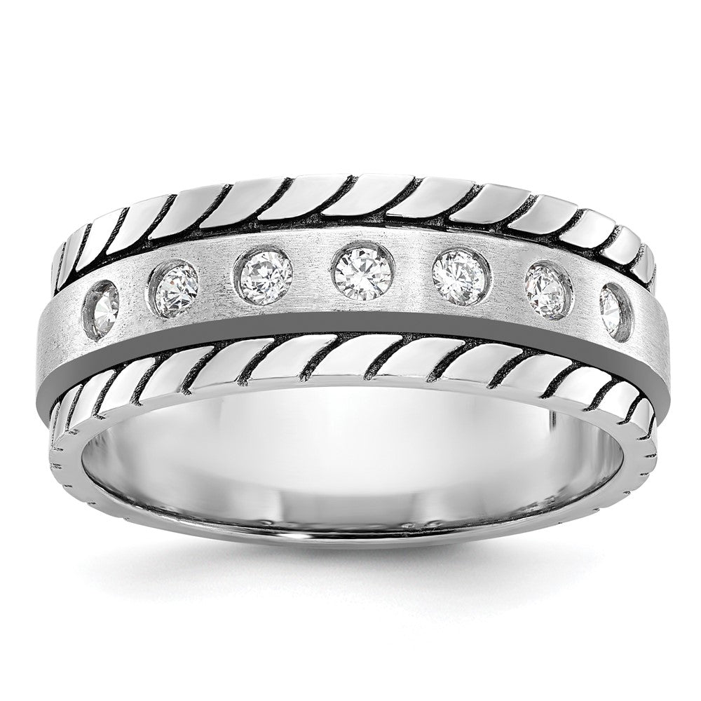 14k White Gold IBGoodman Men's Polished and Satin 1/4 carat Diamond Complete Ring
