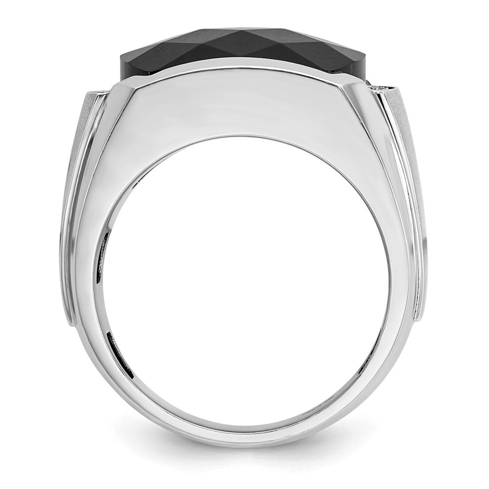 IBGoodman 14k White Gold Men's Polished and Satin Faceted Onyx and 1/10 Carat AA Quality Diamond Ring