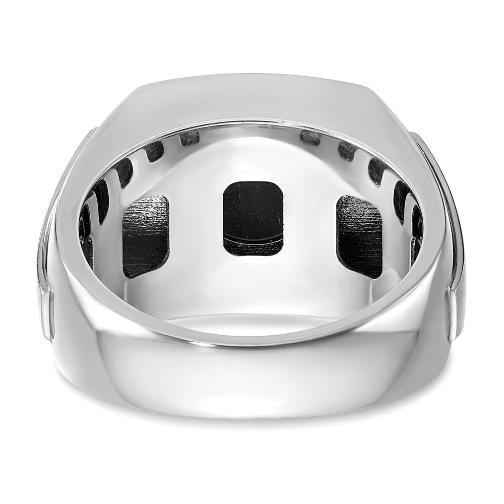 IBGoodman 14k White Gold Men's Polished and Satin Faceted Onyx and 1/10 Carat AA Quality Diamond Ring