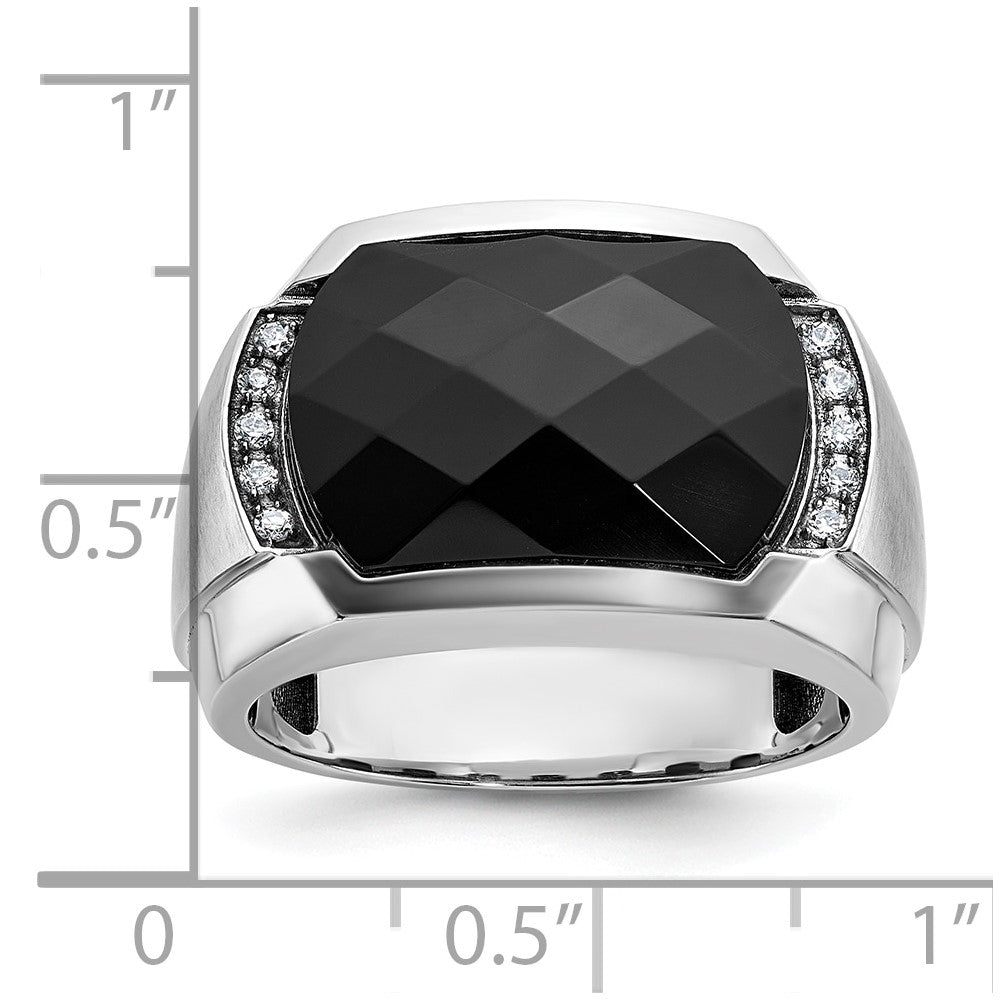 IBGoodman 14k White Gold Men's Polished and Satin Faceted Onyx and 1/10 Carat AA Quality Diamond Ring