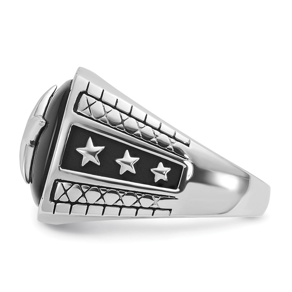 14k White Gold IBGoodman Men's Antiqued Onyx Complete Star Ring