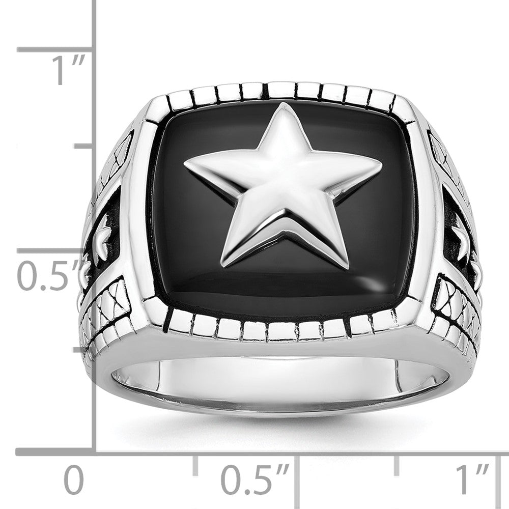 14k White Gold IBGoodman Men's Antiqued Onyx Complete Star Ring