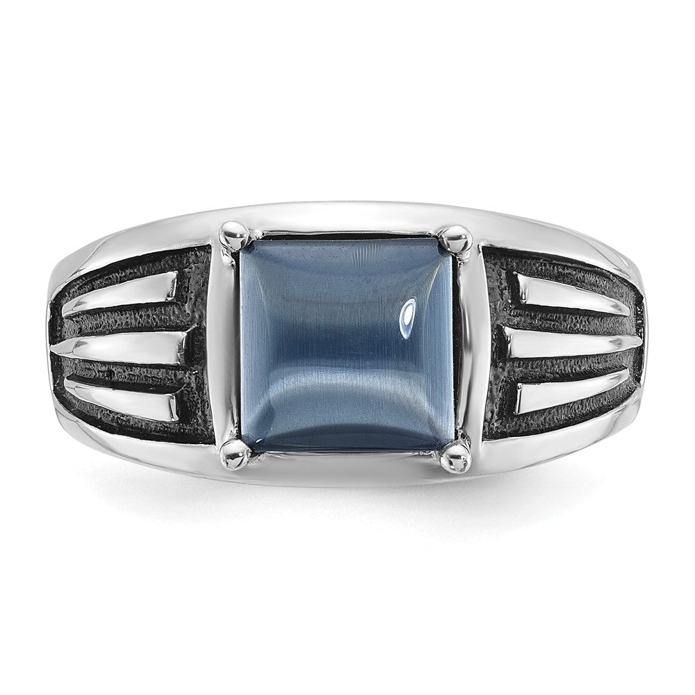 14k White Gold with Black Rhodium IBGoodman Men's Imitation Gray Cat's Eye Complete Ring