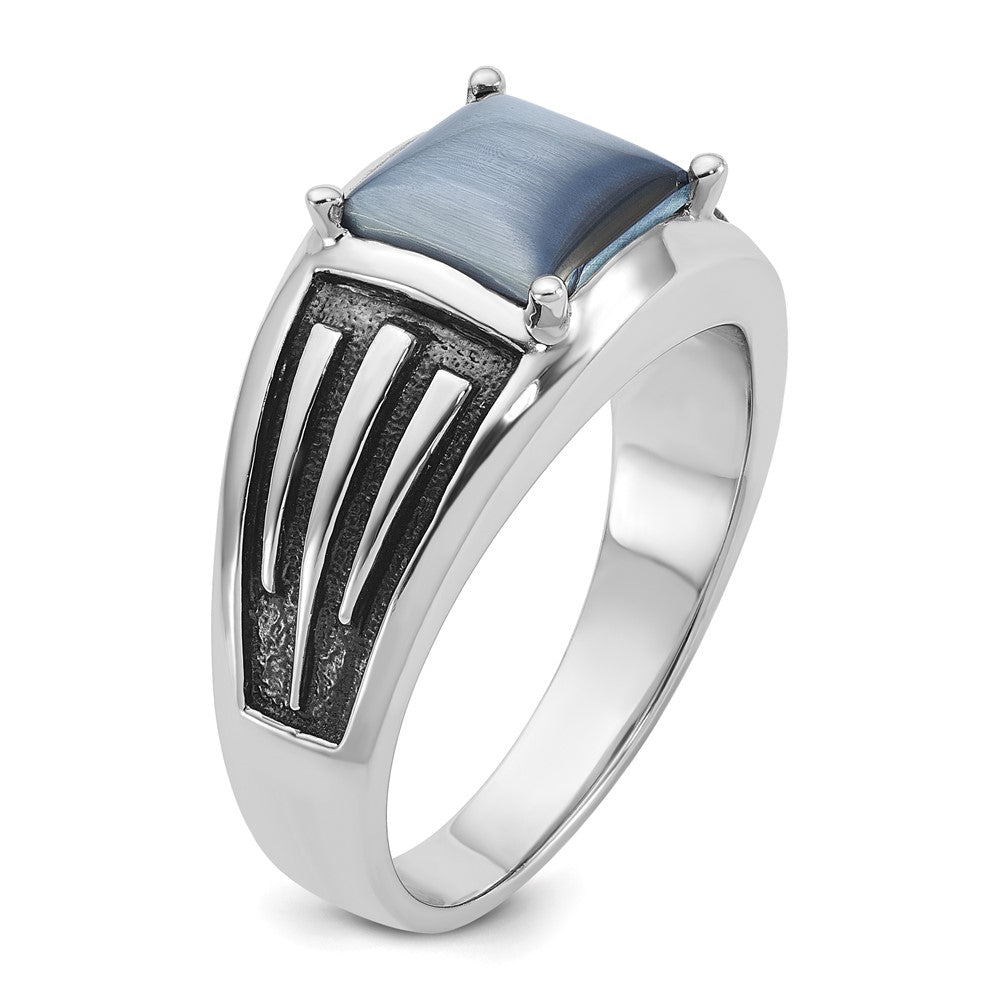 14k White Gold with Black Rhodium IBGoodman Men's Imitation Gray Cat's Eye Complete Ring