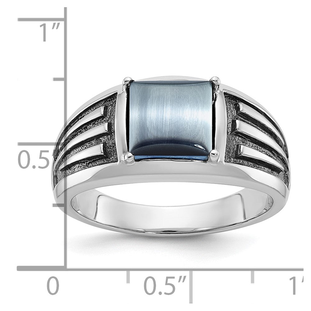 14k White Gold with Black Rhodium IBGoodman Men's Imitation Gray Cat's Eye Complete Ring