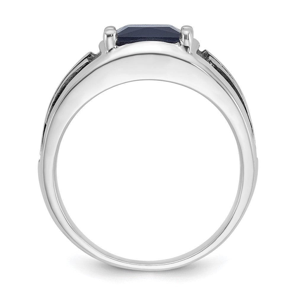 14k White Gold with Black Rhodium IBGoodman Men's Created Sapphire Complete Ring