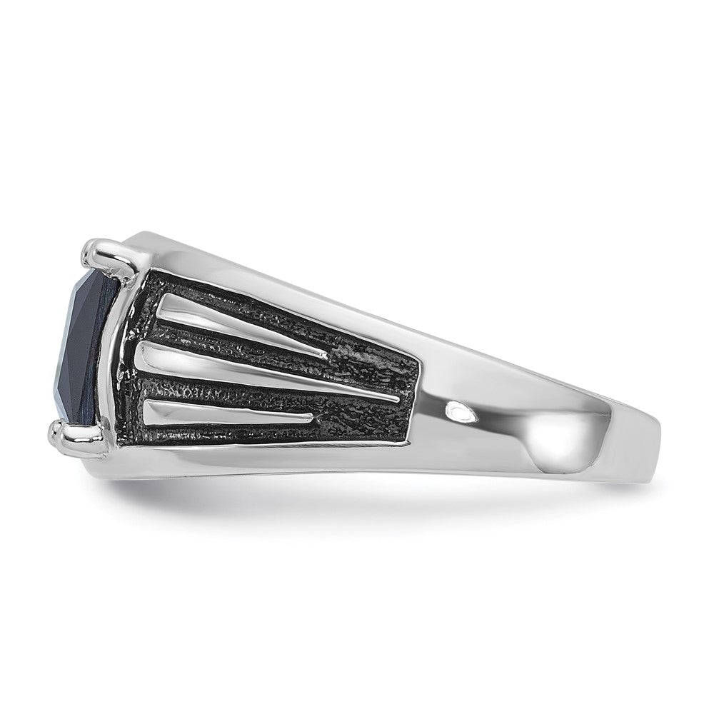 14k White Gold with Black Rhodium IBGoodman Men's Created Sapphire Complete Ring