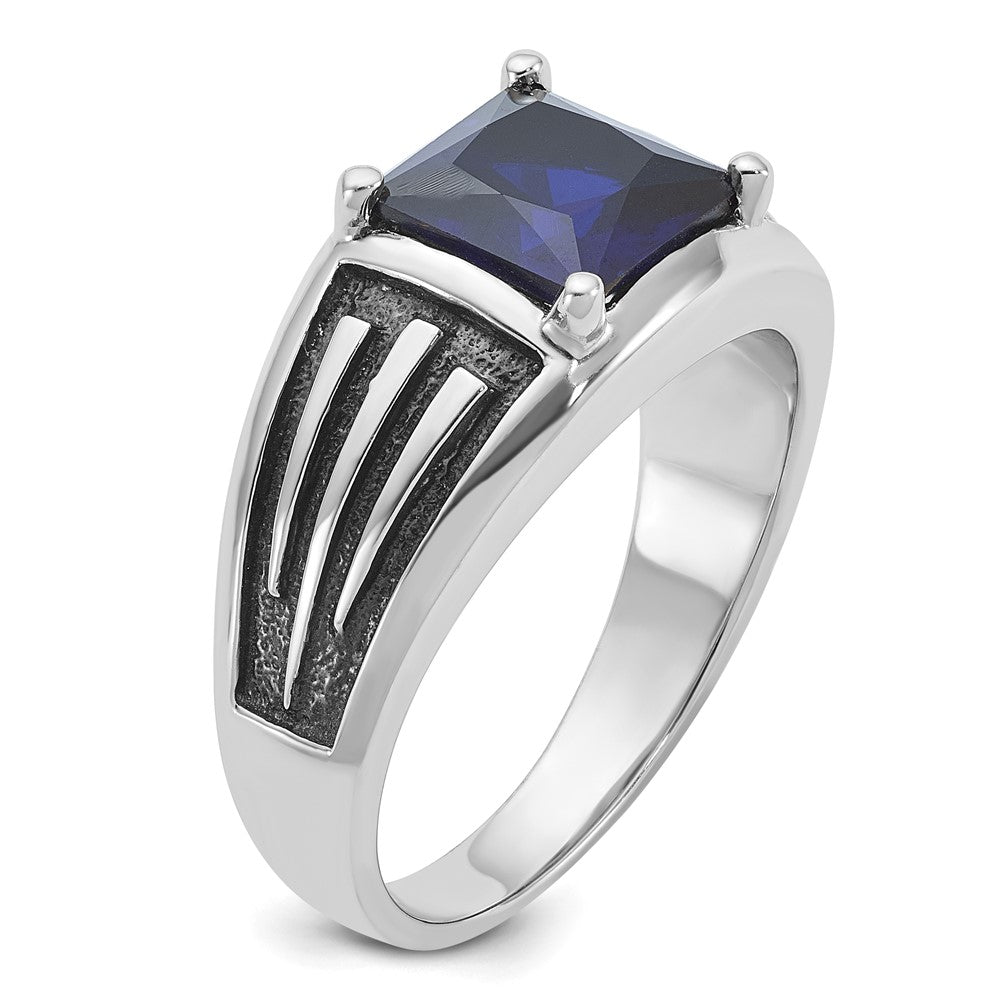 14k White Gold with Black Rhodium IBGoodman Men's Created Sapphire Complete Ring
