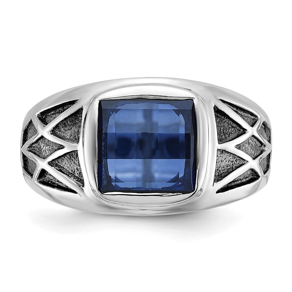 14k White Gold with Black Rhodium IBGoodman Men's Created Sapphire Complete Ring