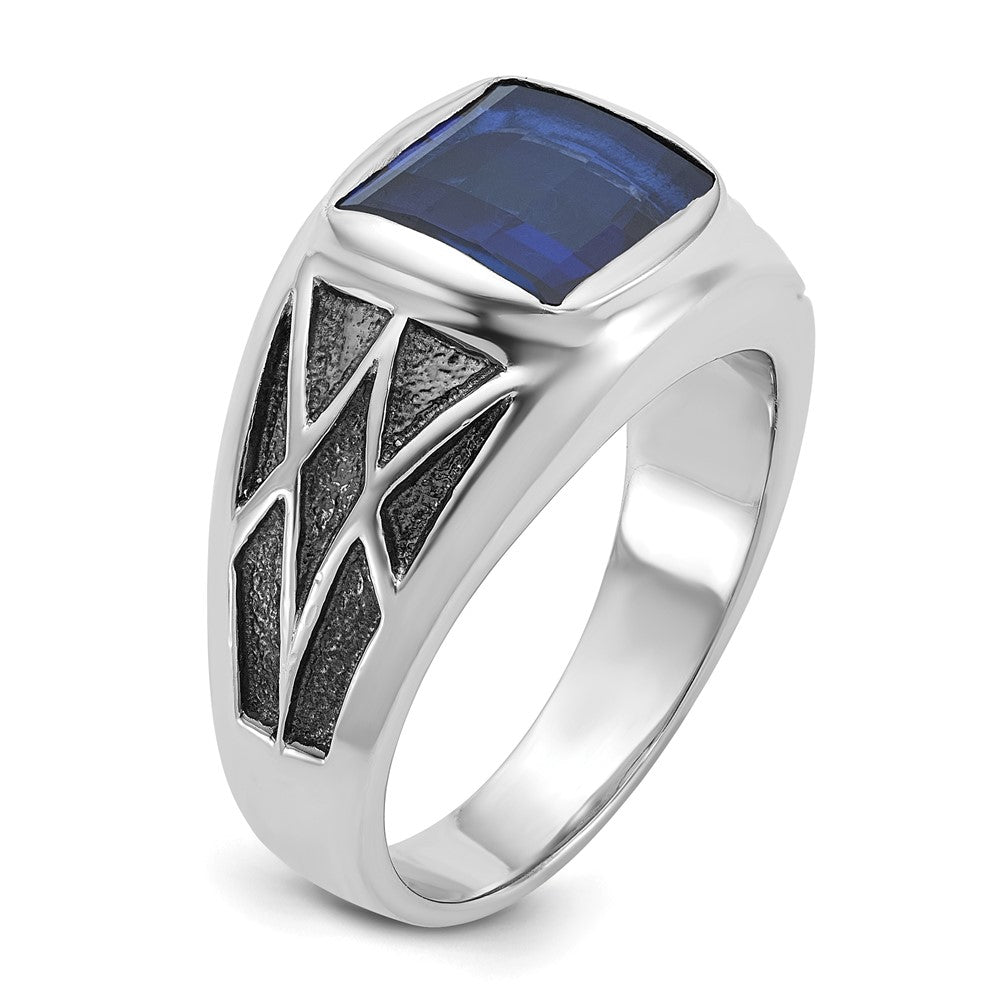 14k White Gold with Black Rhodium IBGoodman Men's Created Sapphire Complete Ring