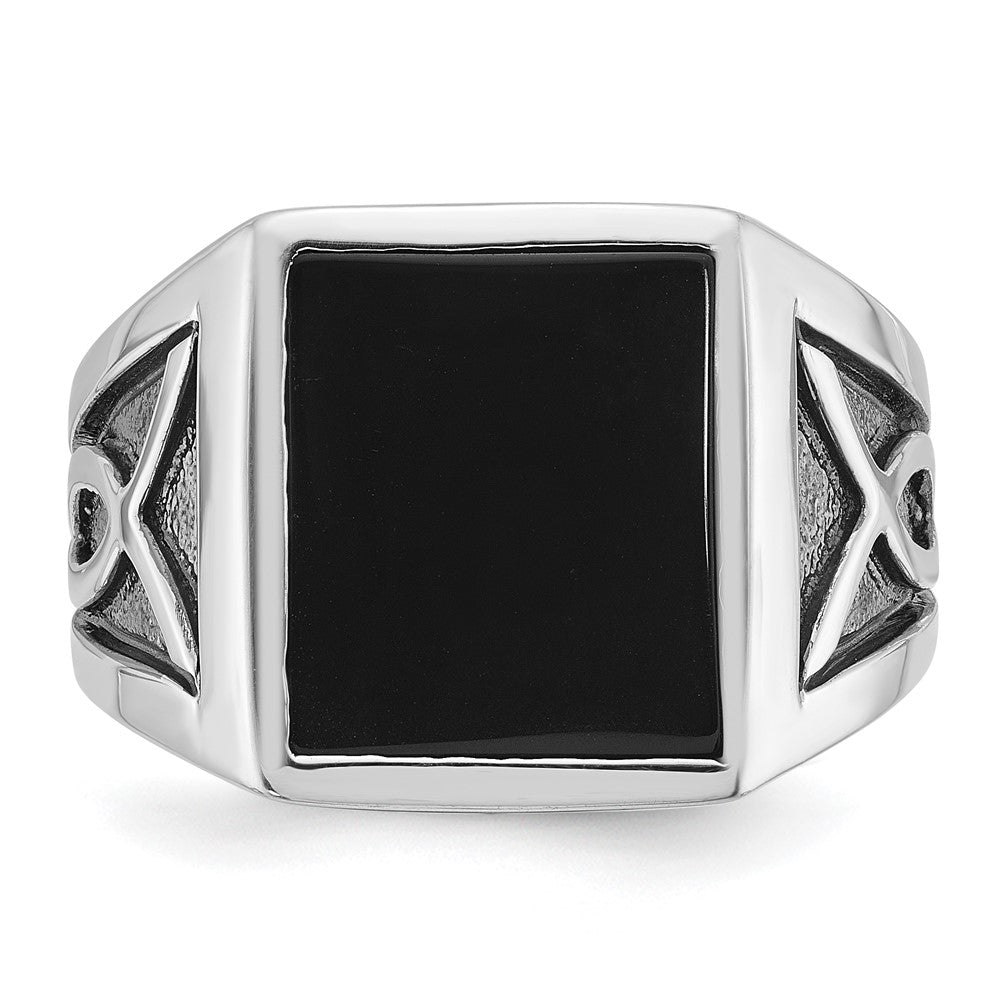 14k White Gold with Black Rhodium IBGoodman Men's Onyx Complete Ring