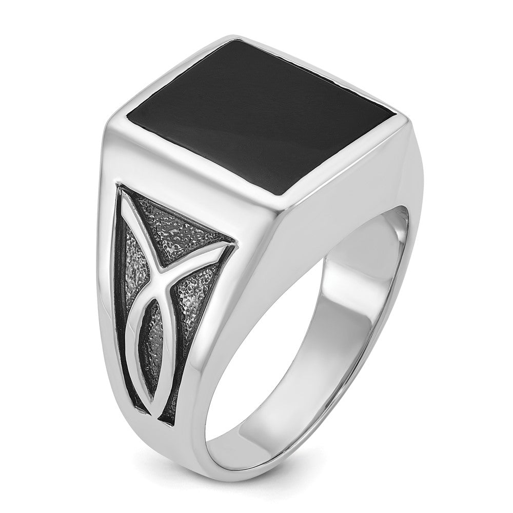 14k White Gold with Black Rhodium IBGoodman Men's Onyx Complete Ring