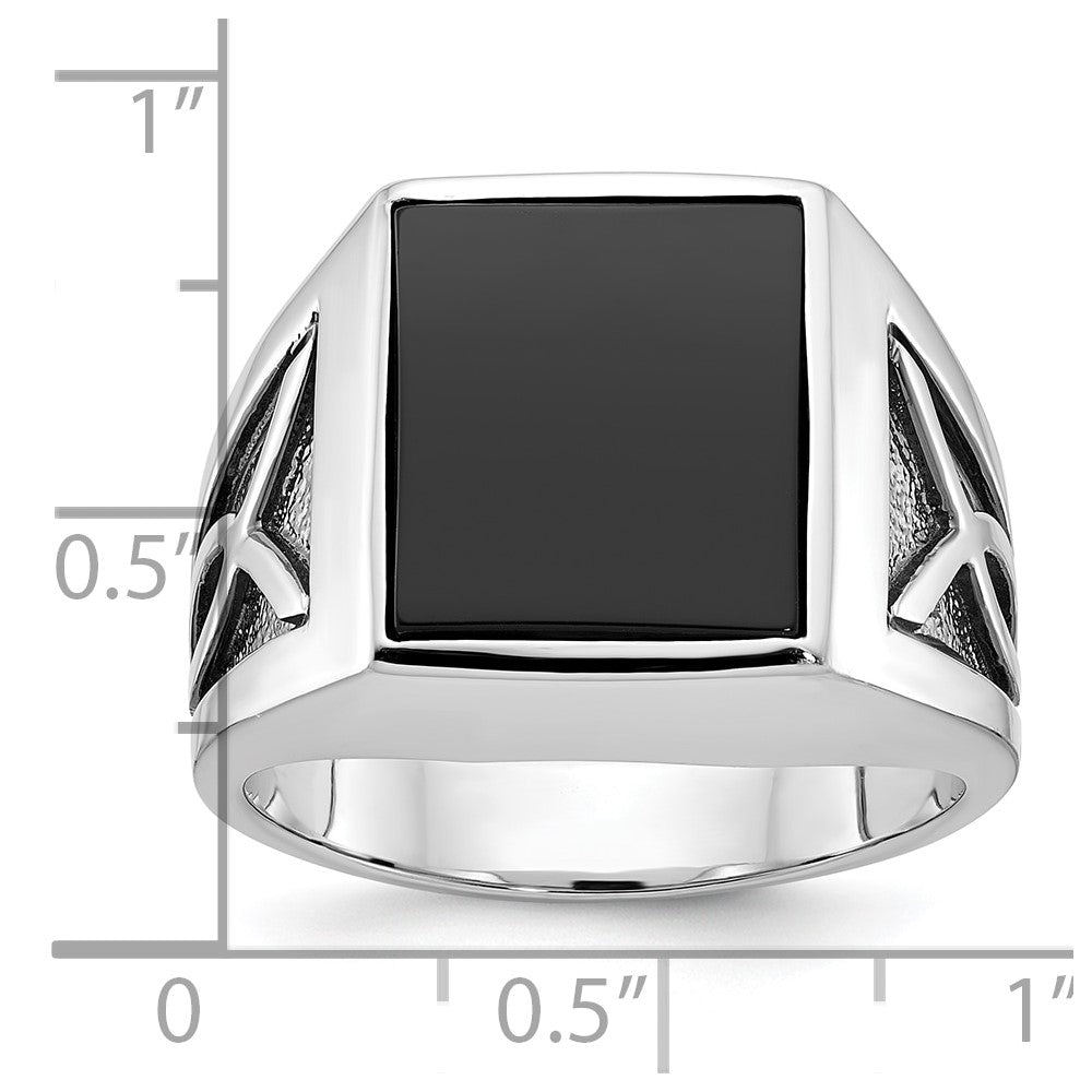 14k White Gold with Black Rhodium IBGoodman Men's Onyx Complete Ring
