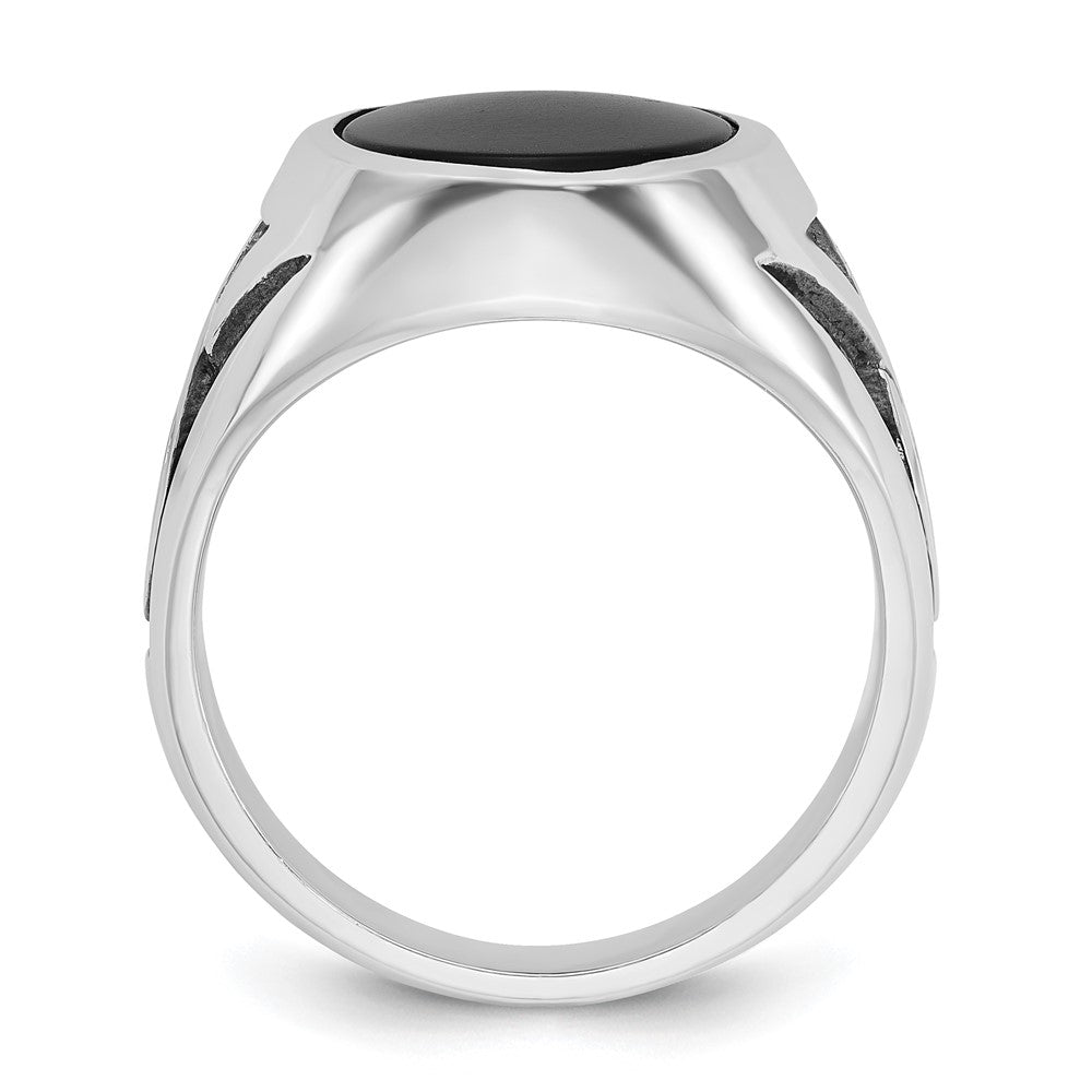 14k White Gold with Black Rhodium IBGoodman Men's Onyx Complete Ring