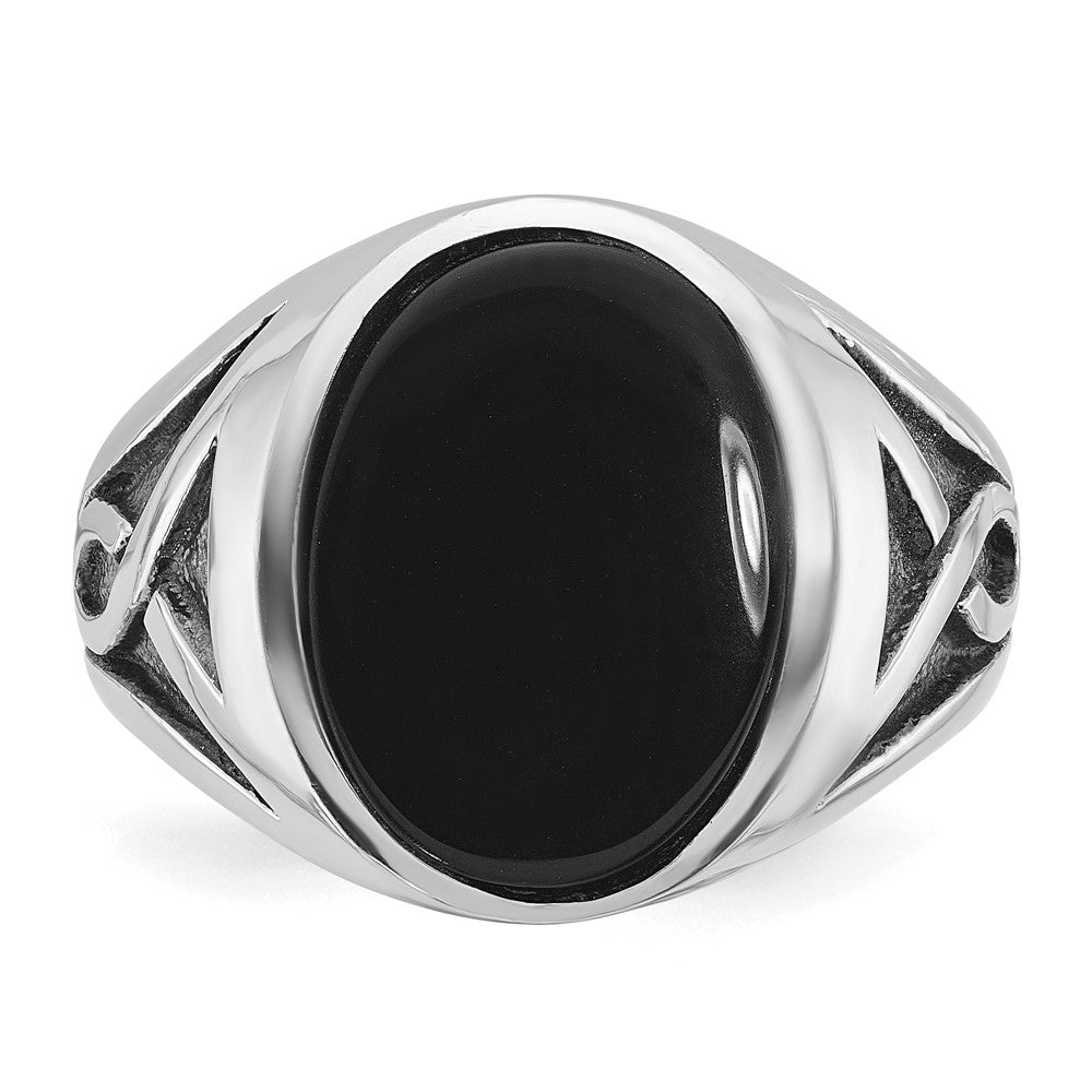 14k White Gold with Black Rhodium IBGoodman Men's Onyx Complete Ring
