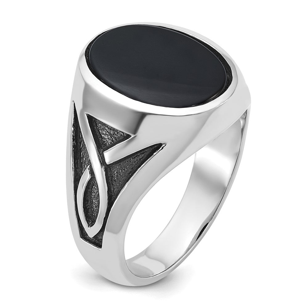 14k White Gold with Black Rhodium IBGoodman Men's Onyx Complete Ring