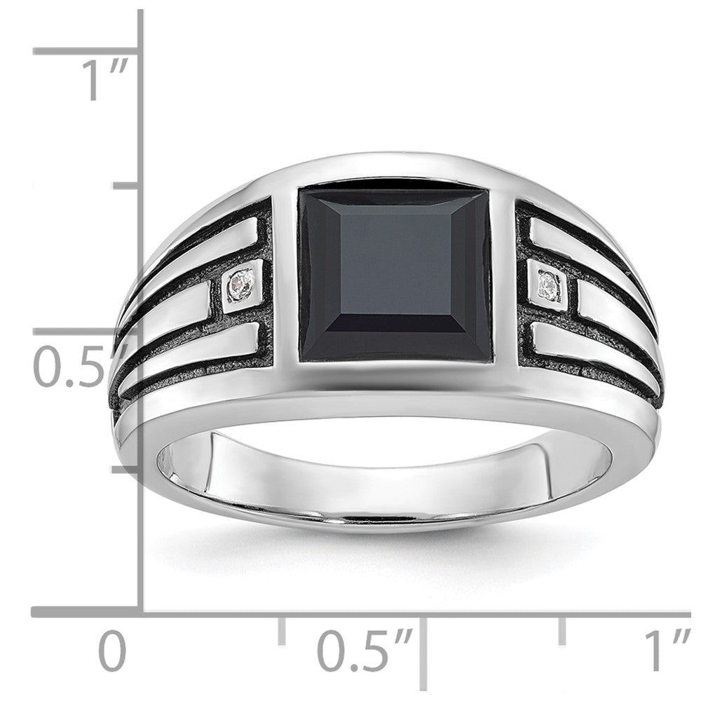 14k White Gold with Black Rhodium IBGoodman Men's Onyx and Diamond Complete Ring
