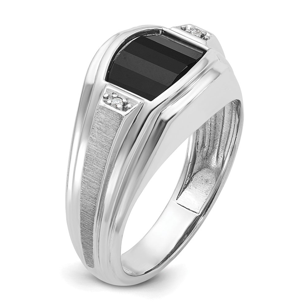 14k White Gold IBGoodman Men's Satin Onyx and Diamond Complete Ring