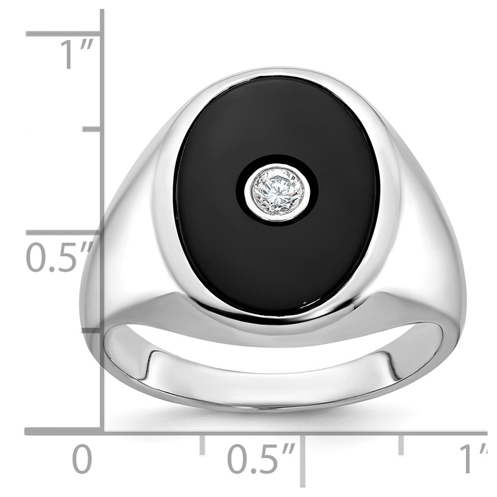 14k White Gold IBGoodman Men's Onyx and 1/10 carat Diamond Complete Ring