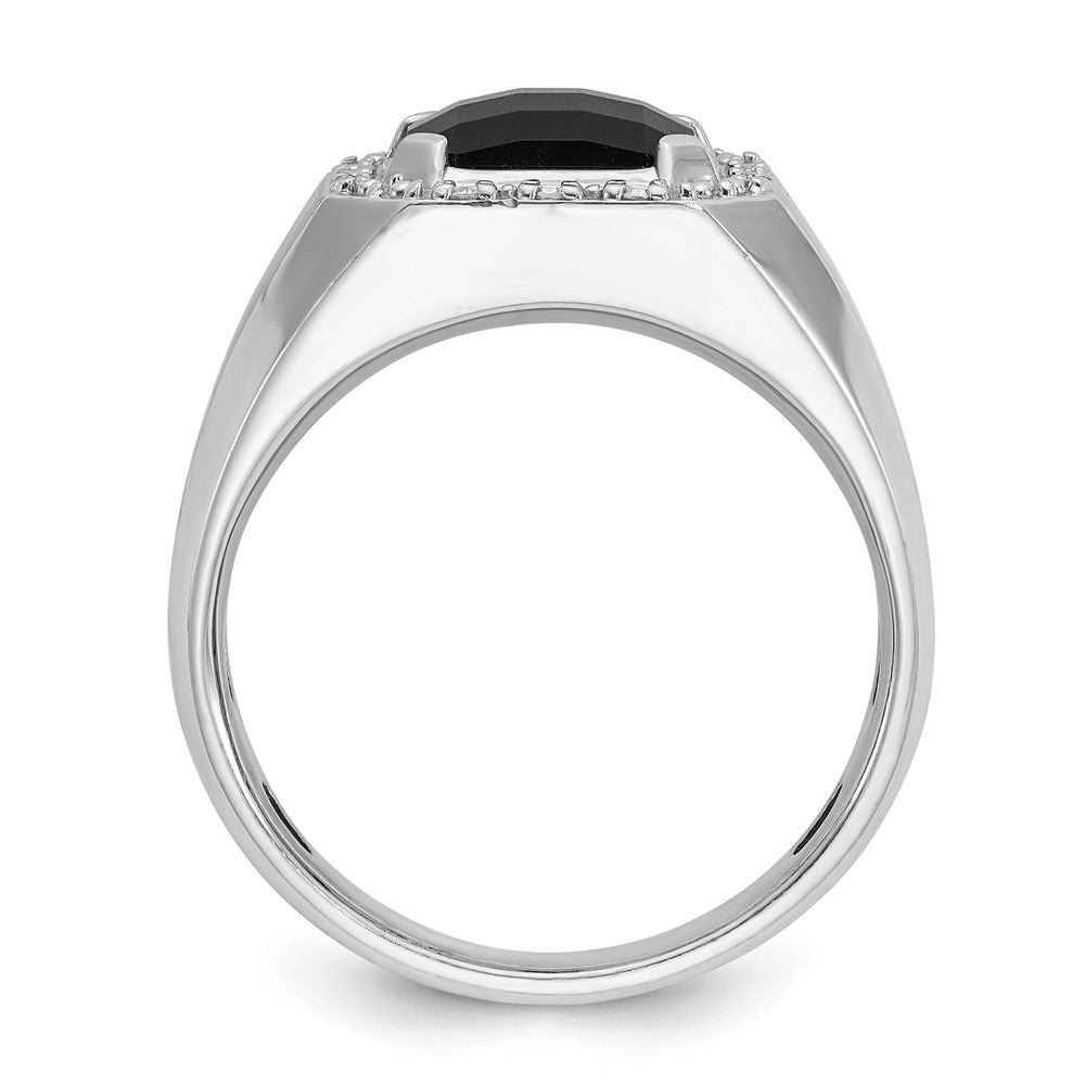 14k White Gold IBGoodman Men's Onyx and 1/8 carat Diamond Complete Ring