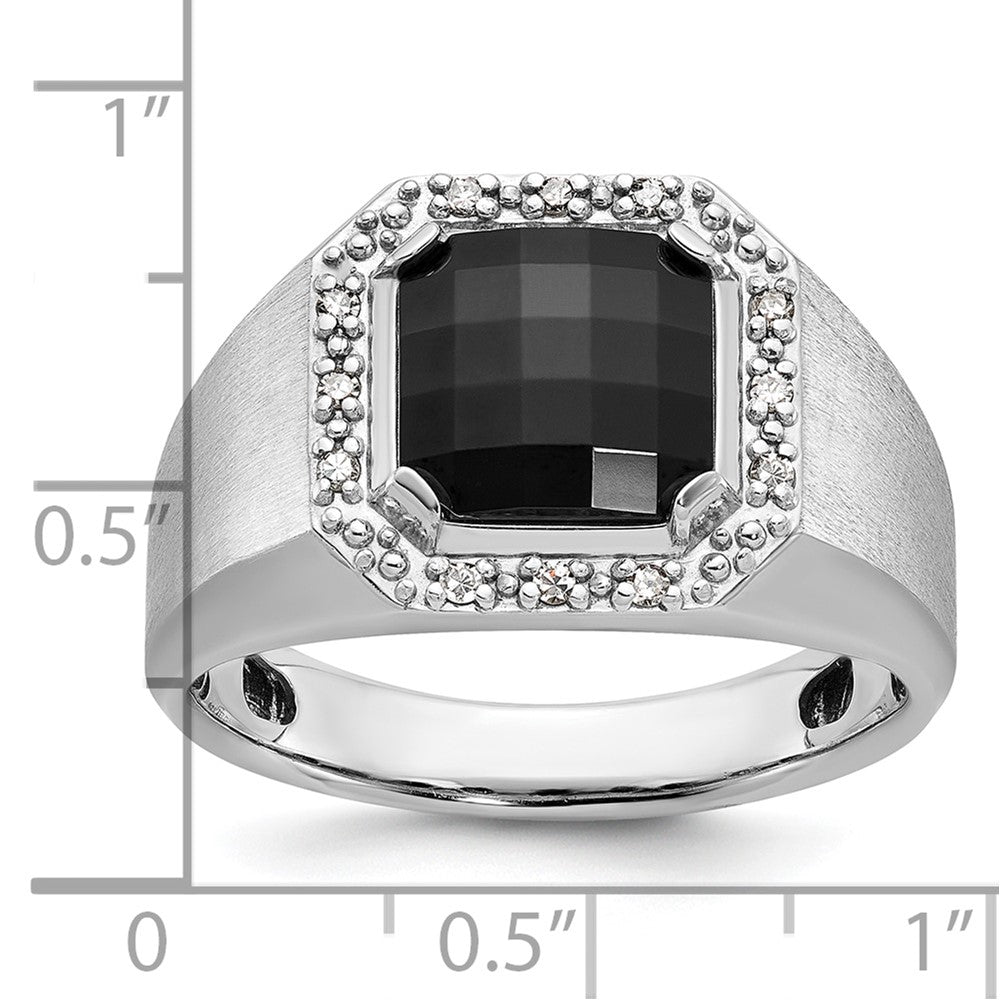 14k White Gold IBGoodman Men's Onyx and 1/8 carat Diamond Complete Ring