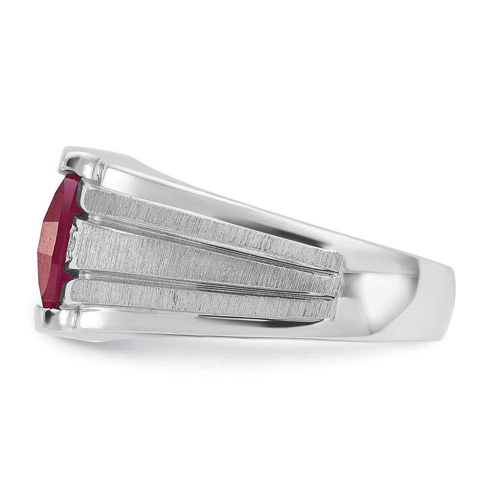 14k White Gold IBGoodman Men's Satin Created Ruby and Diamond Complete Ring