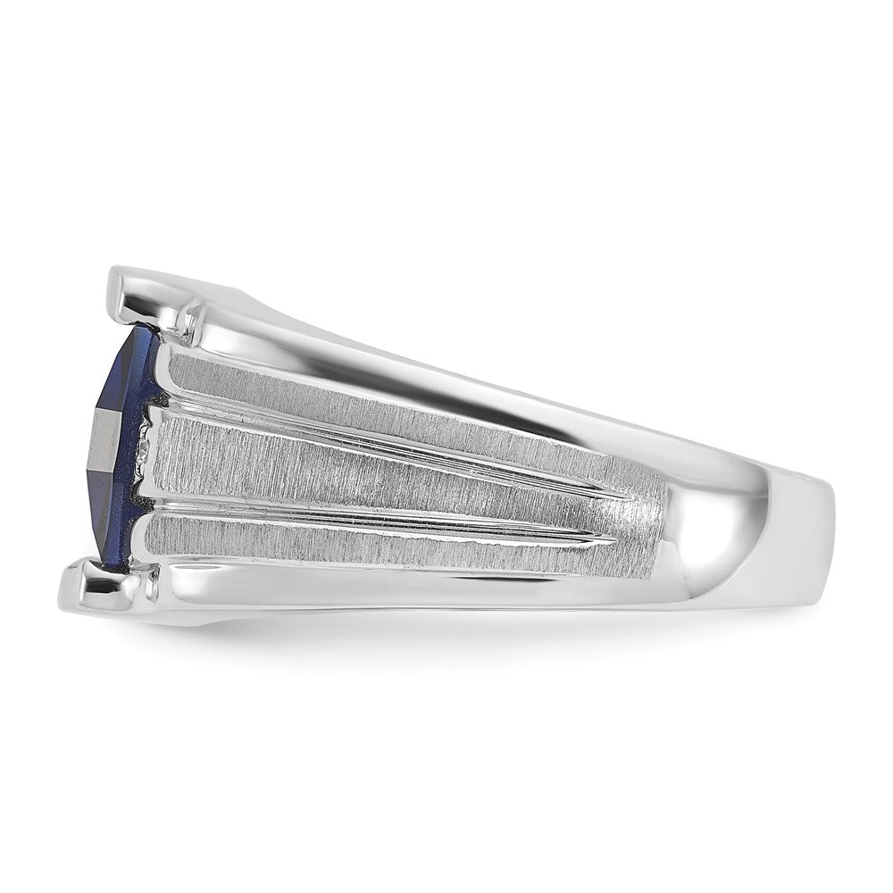 14k White Gold IBGoodman Men's Satin Created Sapphire and Diamond Complete Ring