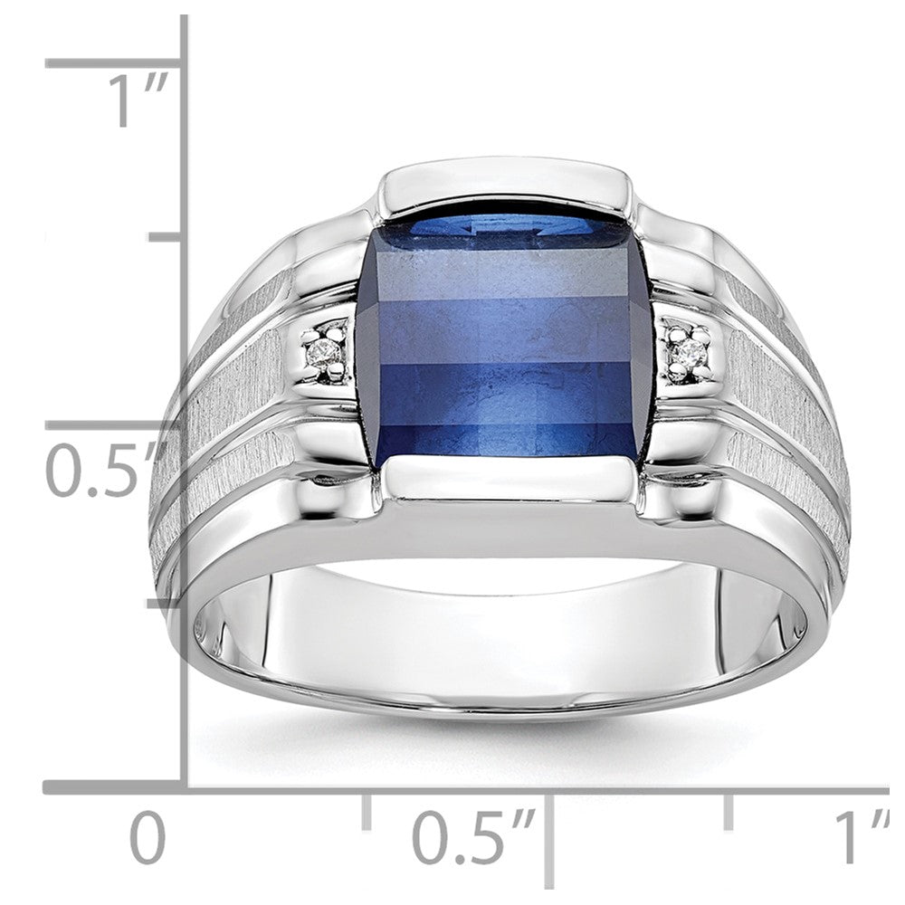 14k White Gold IBGoodman Men's Satin Created Sapphire and Diamond Complete Ring