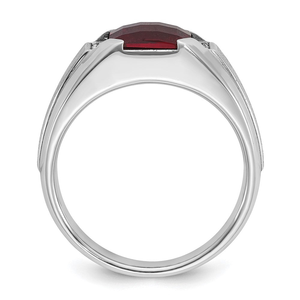 14k White Gold IBGoodman Men's Created Garnet and 1/20 carat Diamond Complete Ring