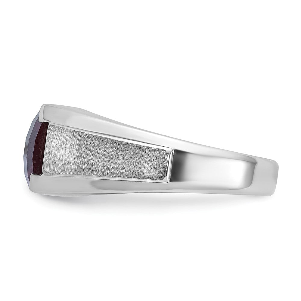 14k White Gold IBGoodman Men's Created Garnet and 1/20 carat Diamond Complete Ring
