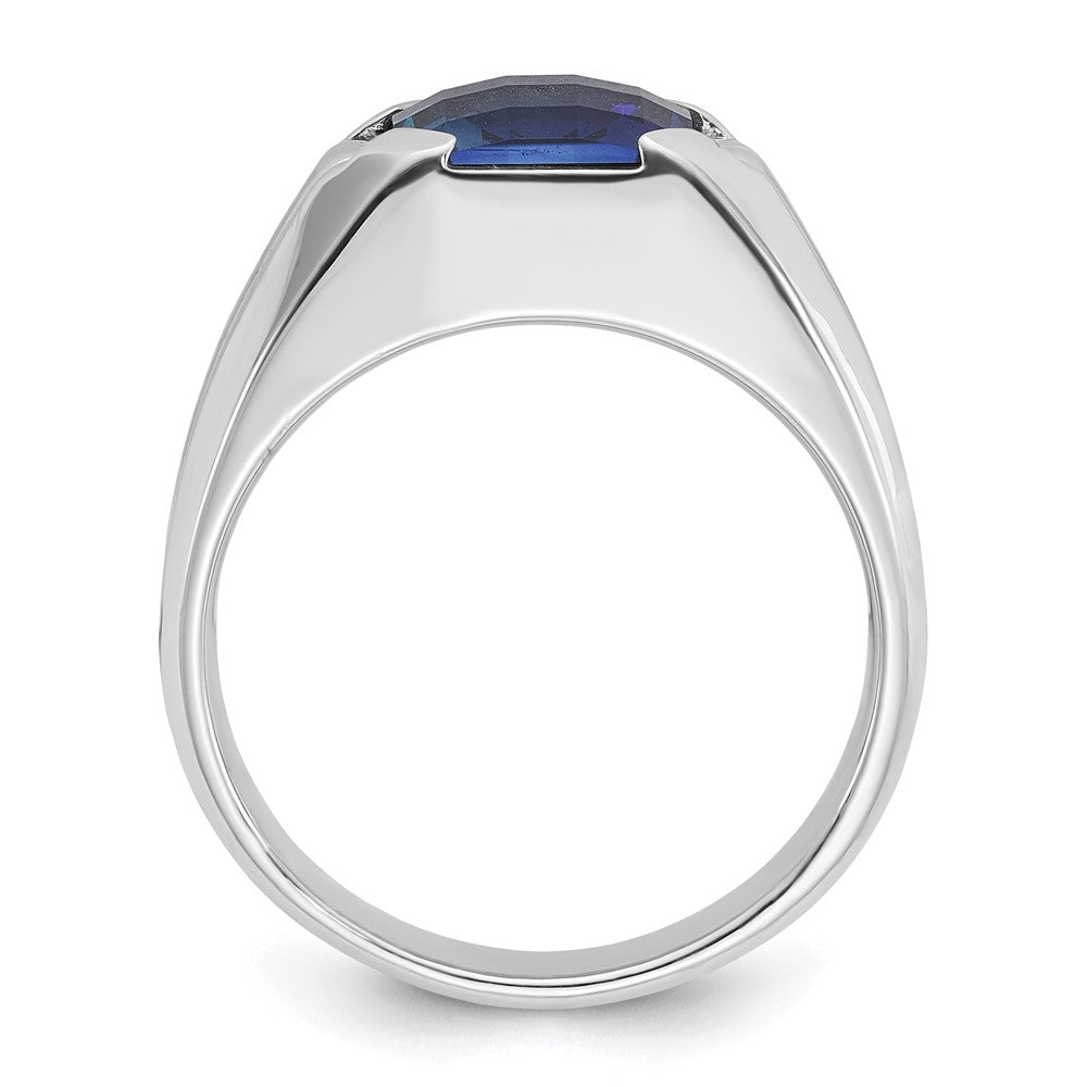 14k White Gold IBGoodman Men's Created Sapphire and 1/20 carat Diamond Complete Ring