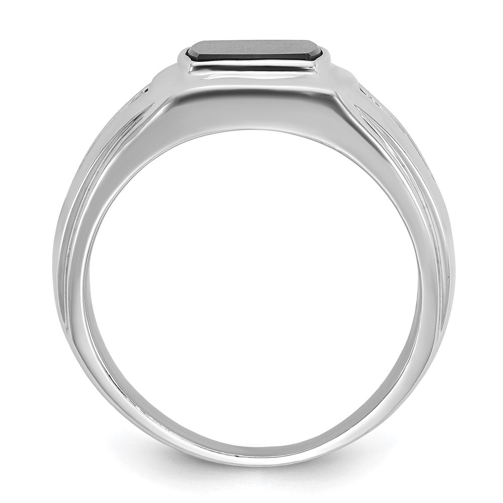 14k White Gold IBGoodman Men's Onyx and 1/8 carat Diamond Complete Ring