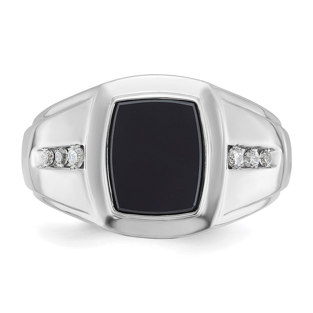 14k White Gold IBGoodman Men's Onyx and 1/8 carat Diamond Complete Ring