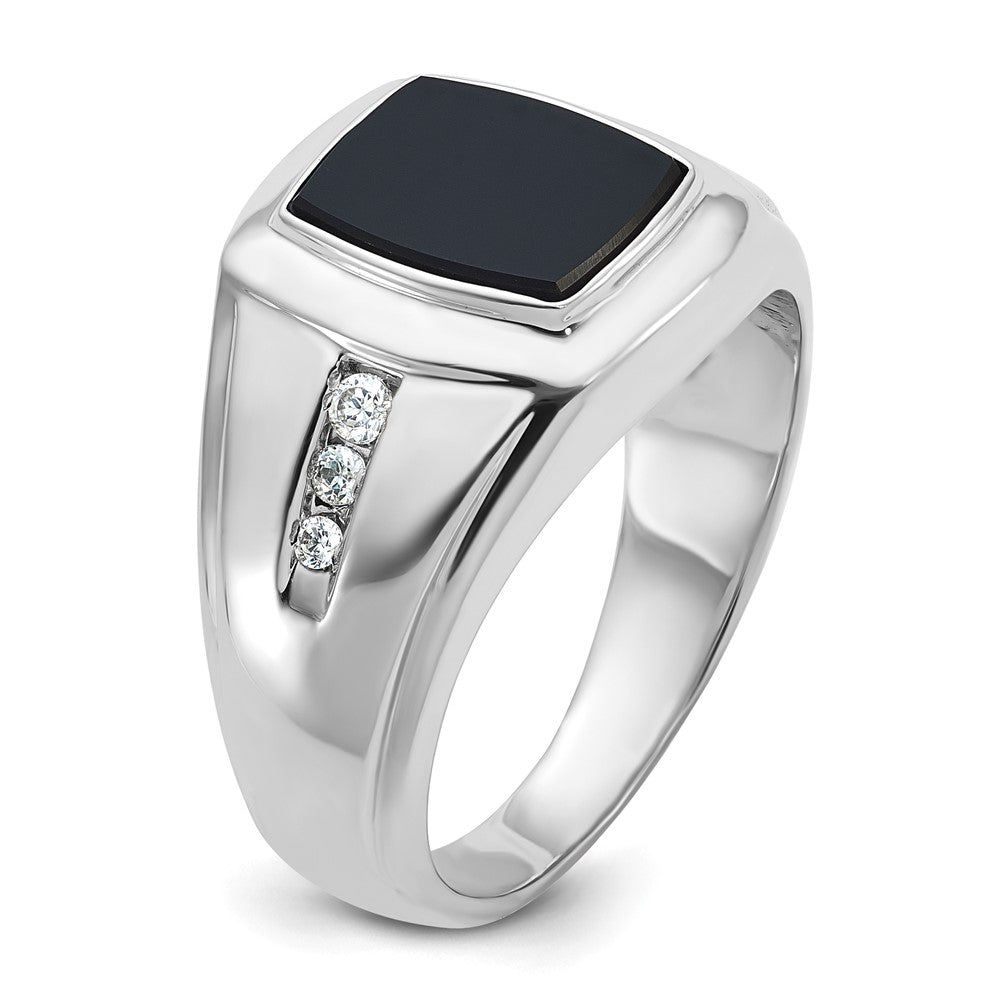 14k White Gold IBGoodman Men's Onyx and 1/8 carat Diamond Complete Ring