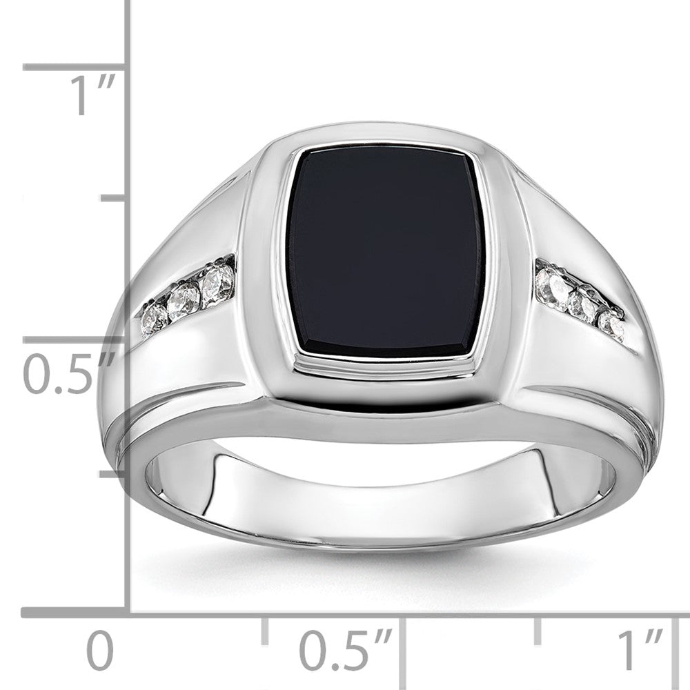 14k White Gold IBGoodman Men's Onyx and 1/8 carat Diamond Complete Ring