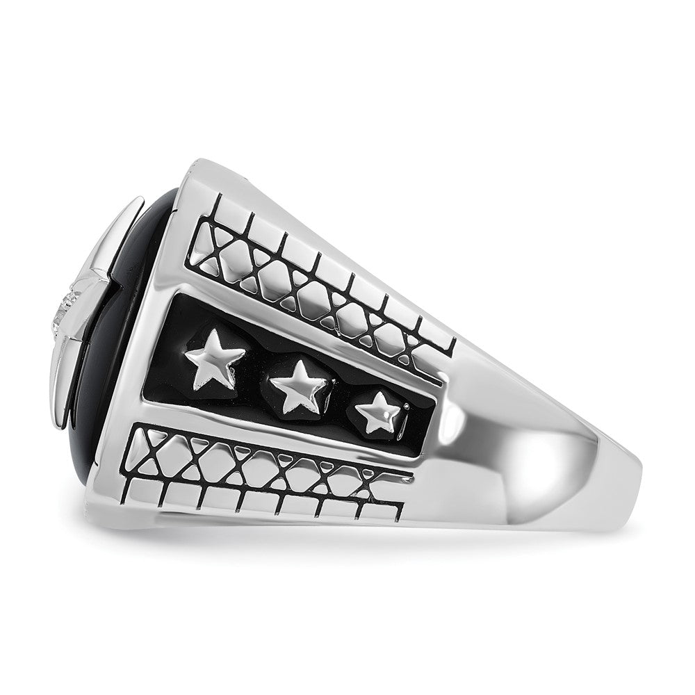 14k White Gold IBGoodman Men's Antiqued Onyx and 1/20 carat Diamond Complete Star Ring